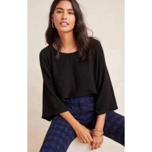 Anthropologie Maeve Womens Small Claire Black Textured Knit Pullover Top Shirt - Picture 2 of 8